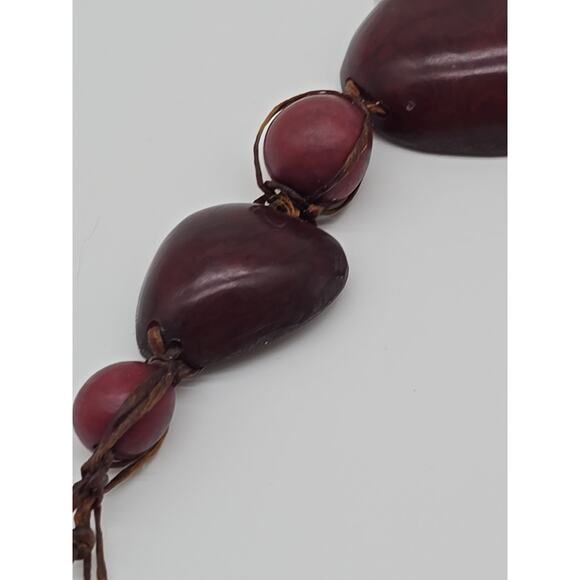 Tribal Plum Purple Artisan Tagua Nut Wrapped Bead Necklace Button Toggle Closure - Picture 12 of 16